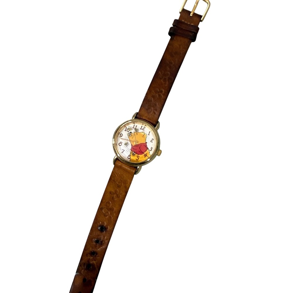 UNTESTED Vintage Timex Winnie the Pooh Watch Disney Brown Leather Bee